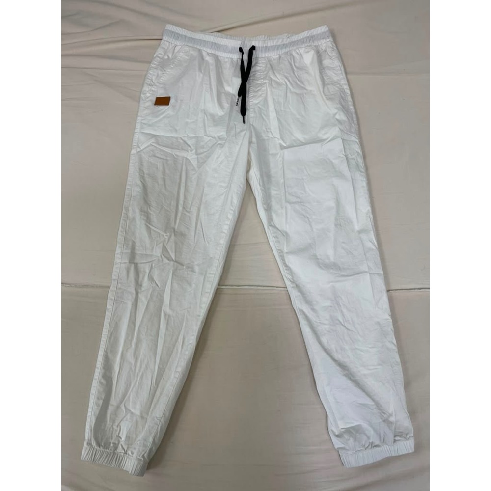 JMIERR White Cotton Jogger Pants Elastic Waist Drawstring Tapered Cuffs 2XL